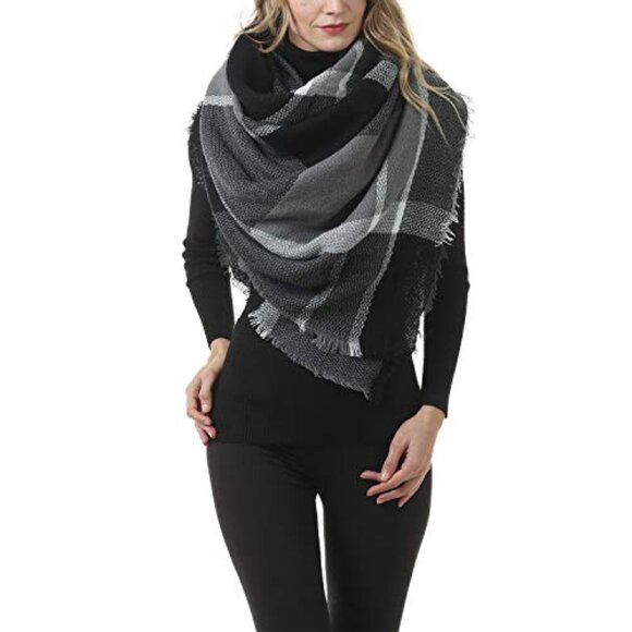 Oversized Plaid Blanket Scarf Chunky Winter Shawl Wrap Cozy Warm Fashion - Picture 7 of 7